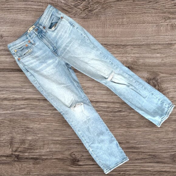 MADEWELL High Rise Slim Crop Boy Jeans Stretch Denim Light Wash Distressed 25 - Picture 1 of 8